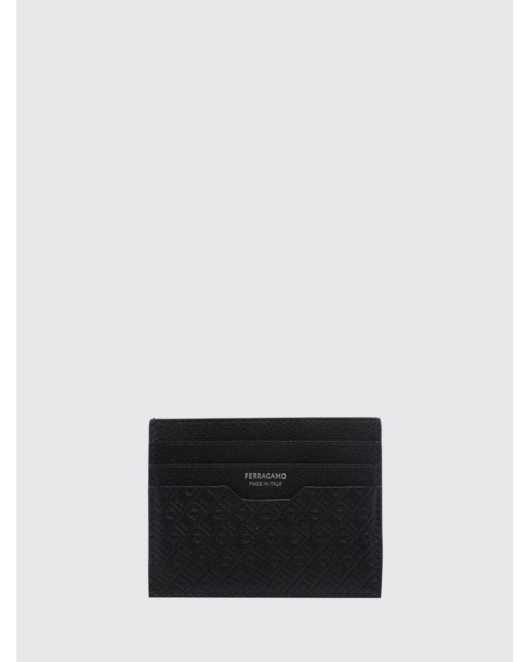 Ferragamo White Embossed Calf Leather Card Holder With Lettering Logo for men