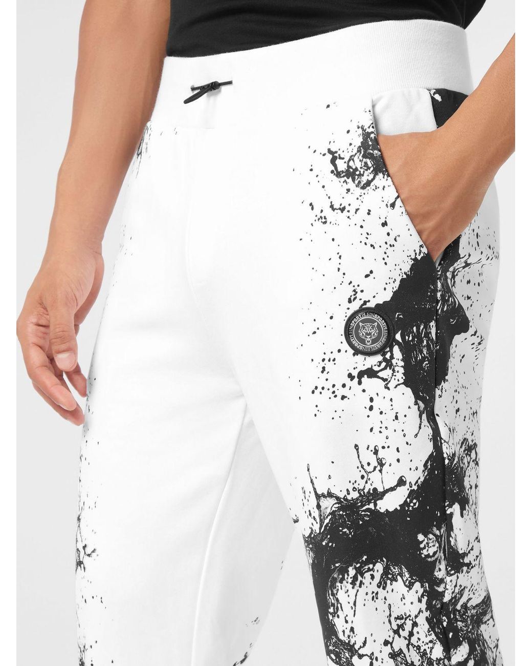 Philipp Plein Black Abstract Print Jersey Jogging Pants With Logo for men