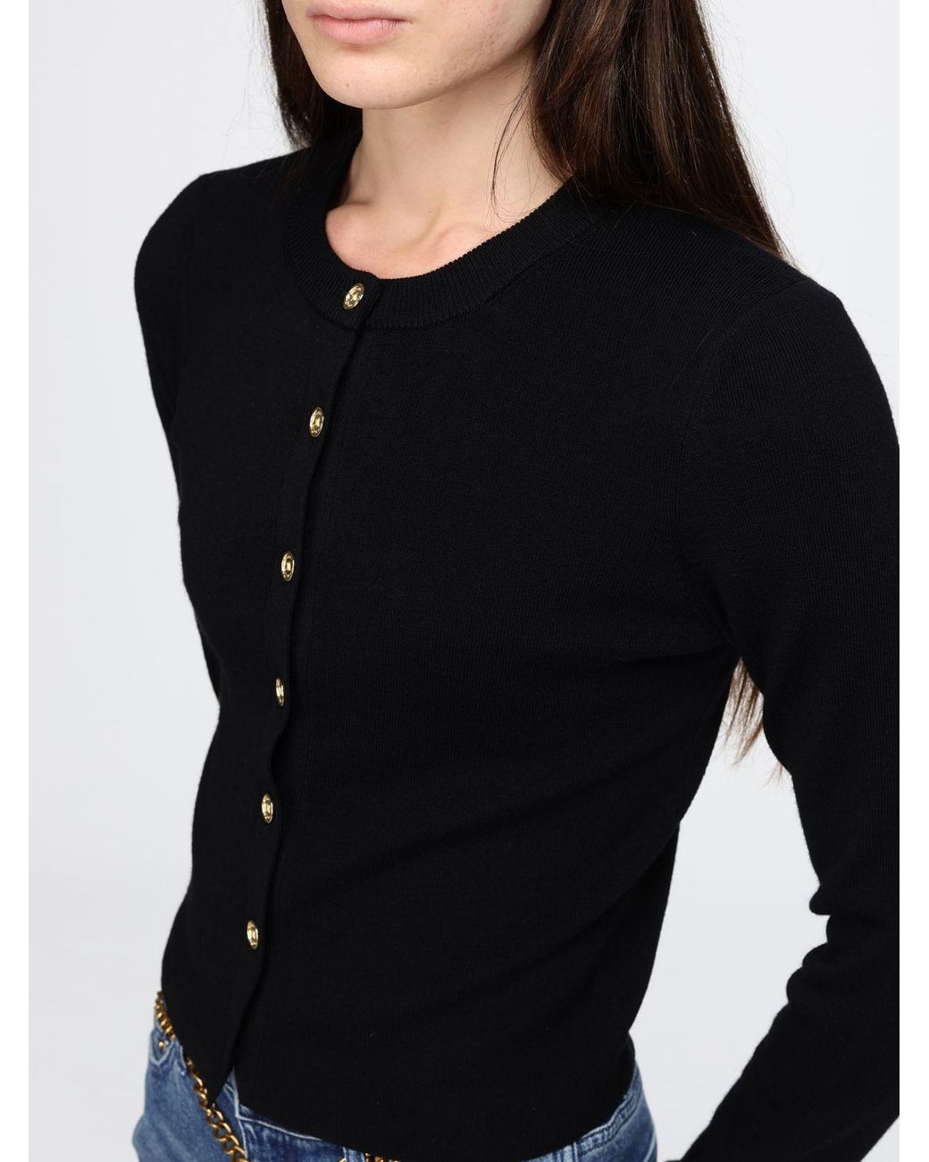 Cárdigan De Cuello Redondo De Mezcla De Lana Merina Con Cierre De Botones Michael Kors de color Black