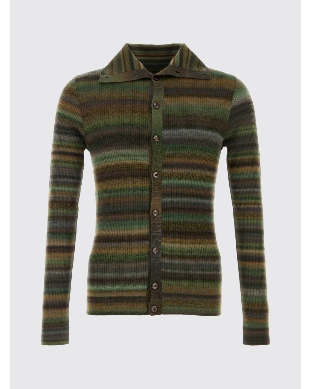 Dolce & Gabbana Gray Dolce &Amp Gabbana Slim Fit Striped Ribbed Wool Cardigan for men