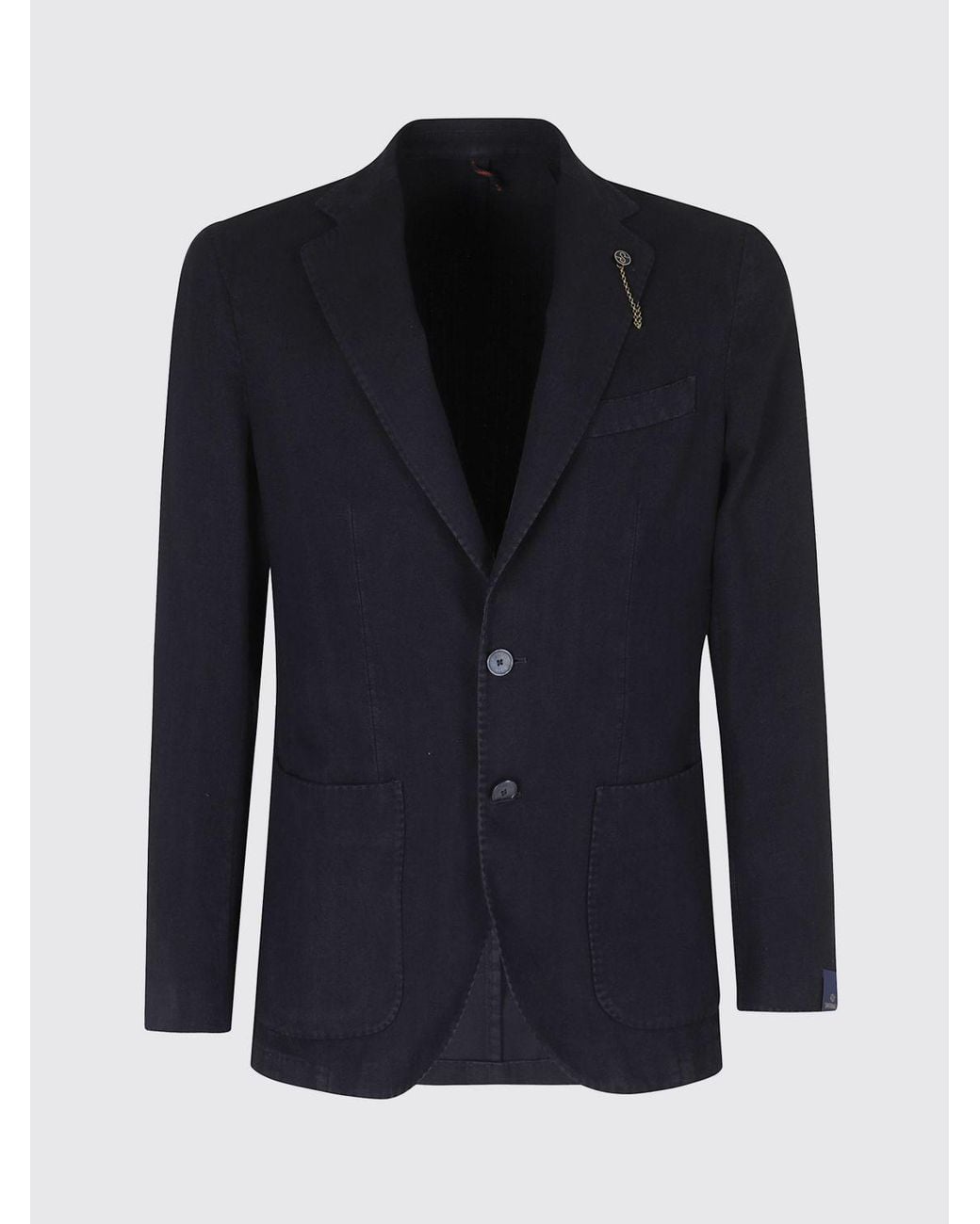 Santaniello Blue Single-Breasted Pure Cotton Blazer With Patch Pockets for men