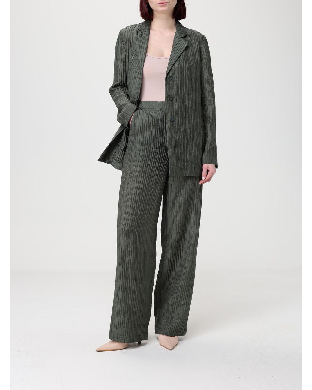 Emporio Armani Green Pleated Lyocell Blend Palazzo Pants
