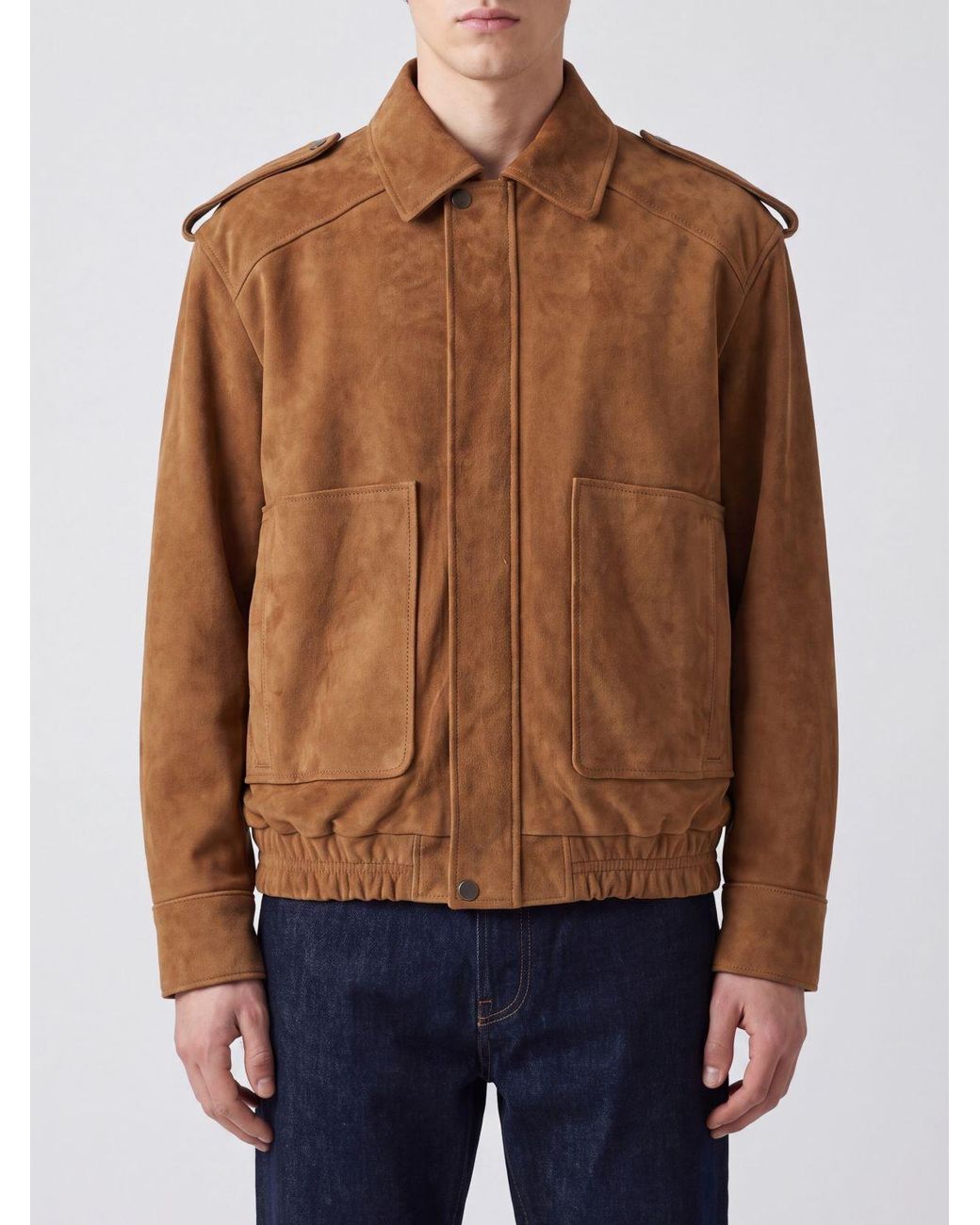 TONYWACK Blue Suede Leather Shirt Jacket With Patch Pockets for men