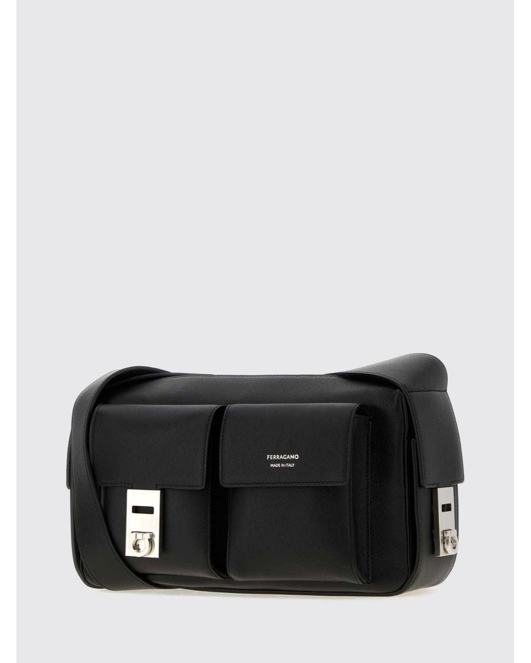 Ferragamo Black Smooth Calfskin Leather Crossbody Bag With Zip Closure for men