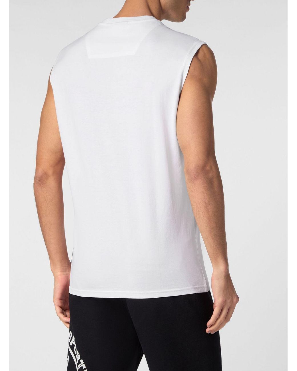 Philipp Plein White Jersey Sports Tank Top With Crew Neck And Logo for men