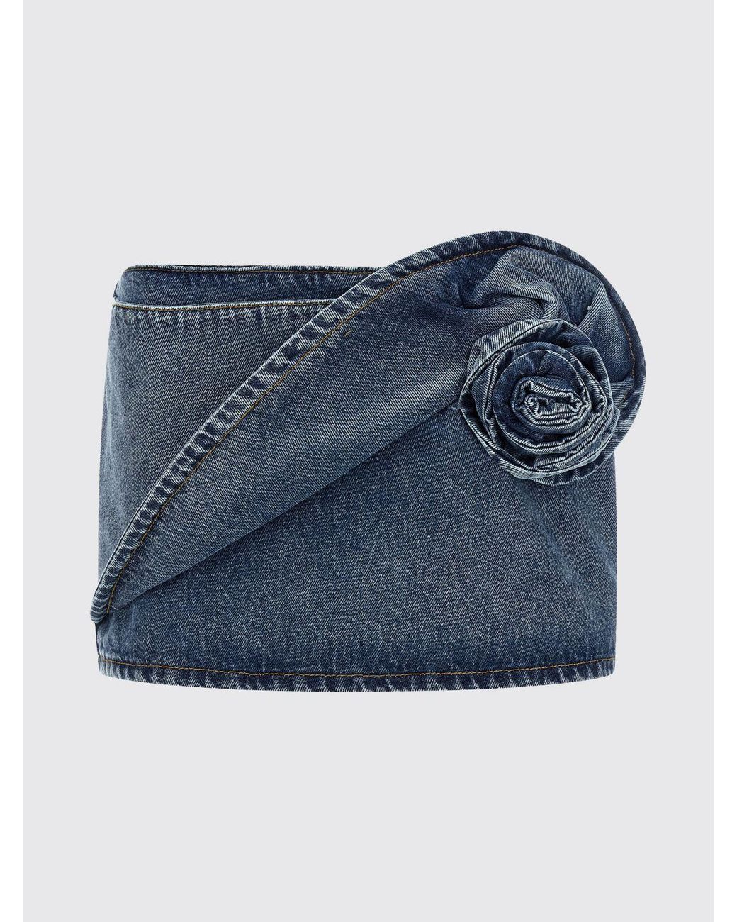 Magda Butrym Blue Cotton Denim Mini Skirt With Flower