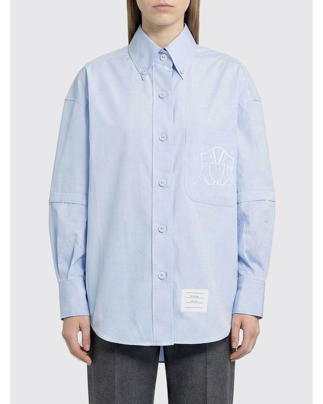 Thom Browne Blue Cotton Shirt With Logo
