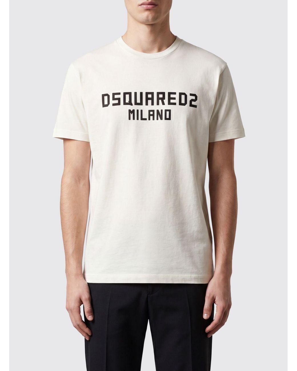DSquared² White Short-Sleeved Cotton T-Shirt With Contrasting Logo Print for men