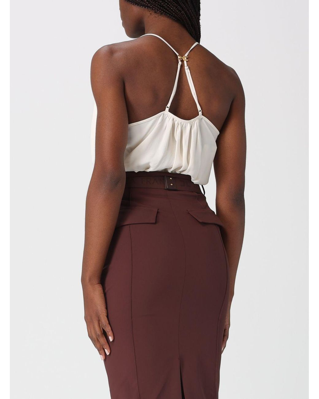 Elisabetta Franchi Purple Crêpe Bodysuit Top