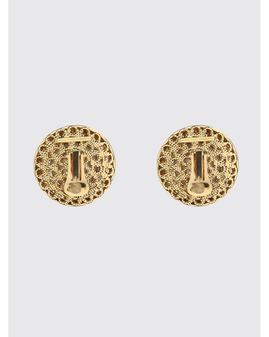 Alessandra Rich Metallic Brass And Glass Button Earrings With Rhinestones