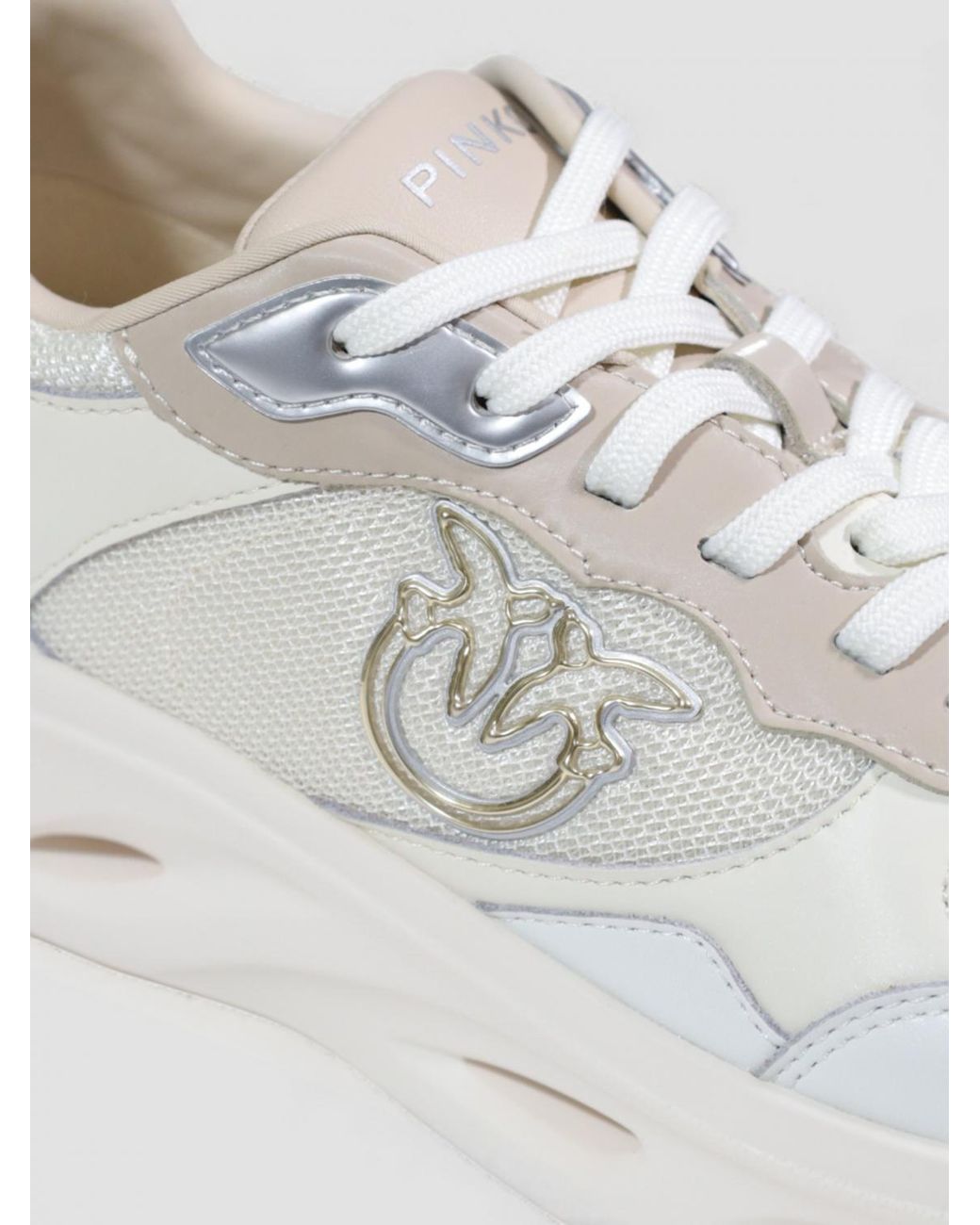 Pinko White Leather And Mesh Sneakers