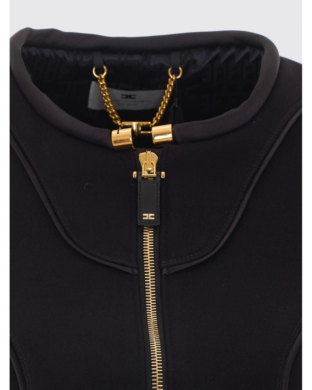 Elisabetta Franchi Black Cropped Corset Blazer With Crew Neck And Asymmetrical Hem