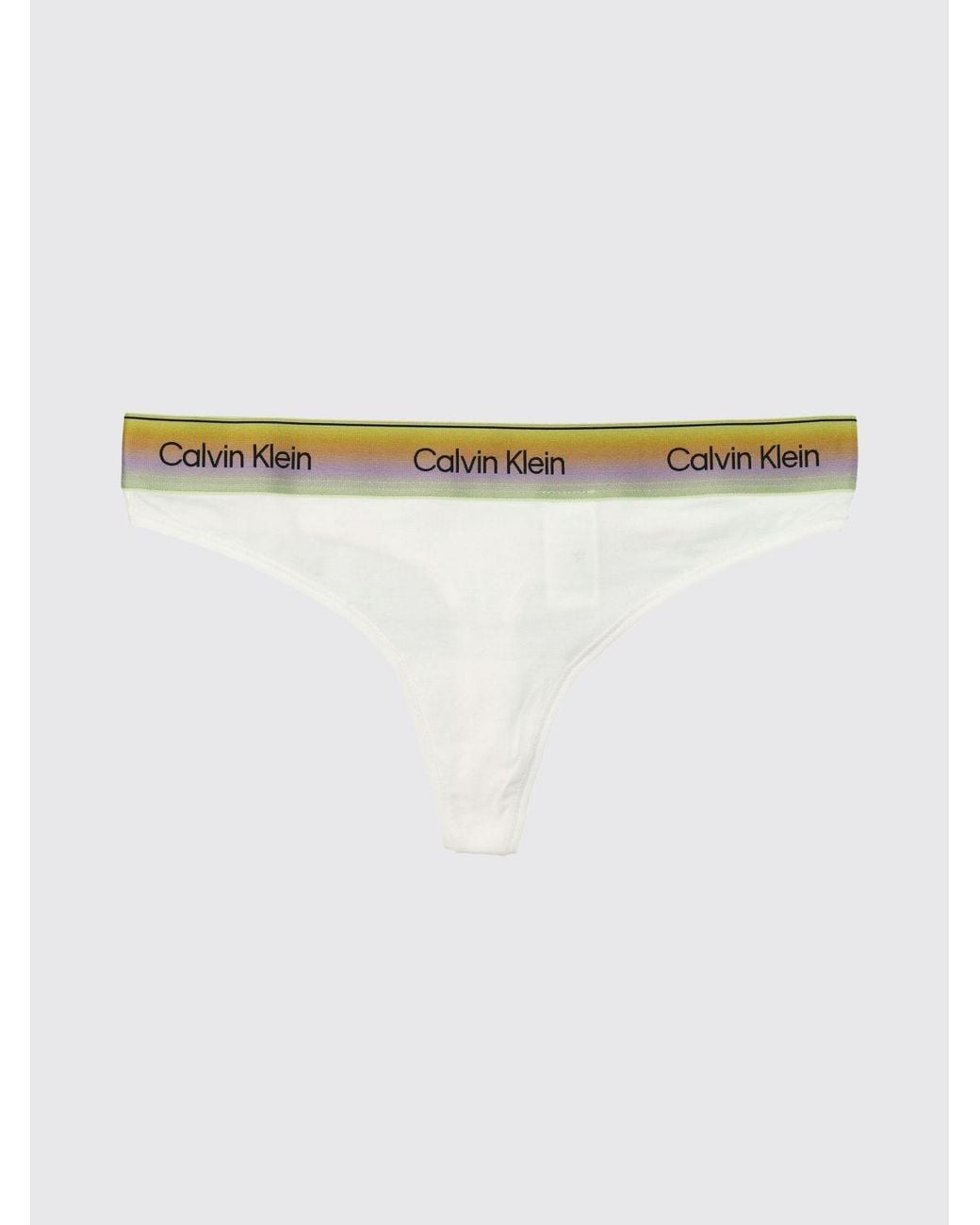 Calvin Klein White Stretch Cotton And Modal Thong With Jacquard Logo Waistband