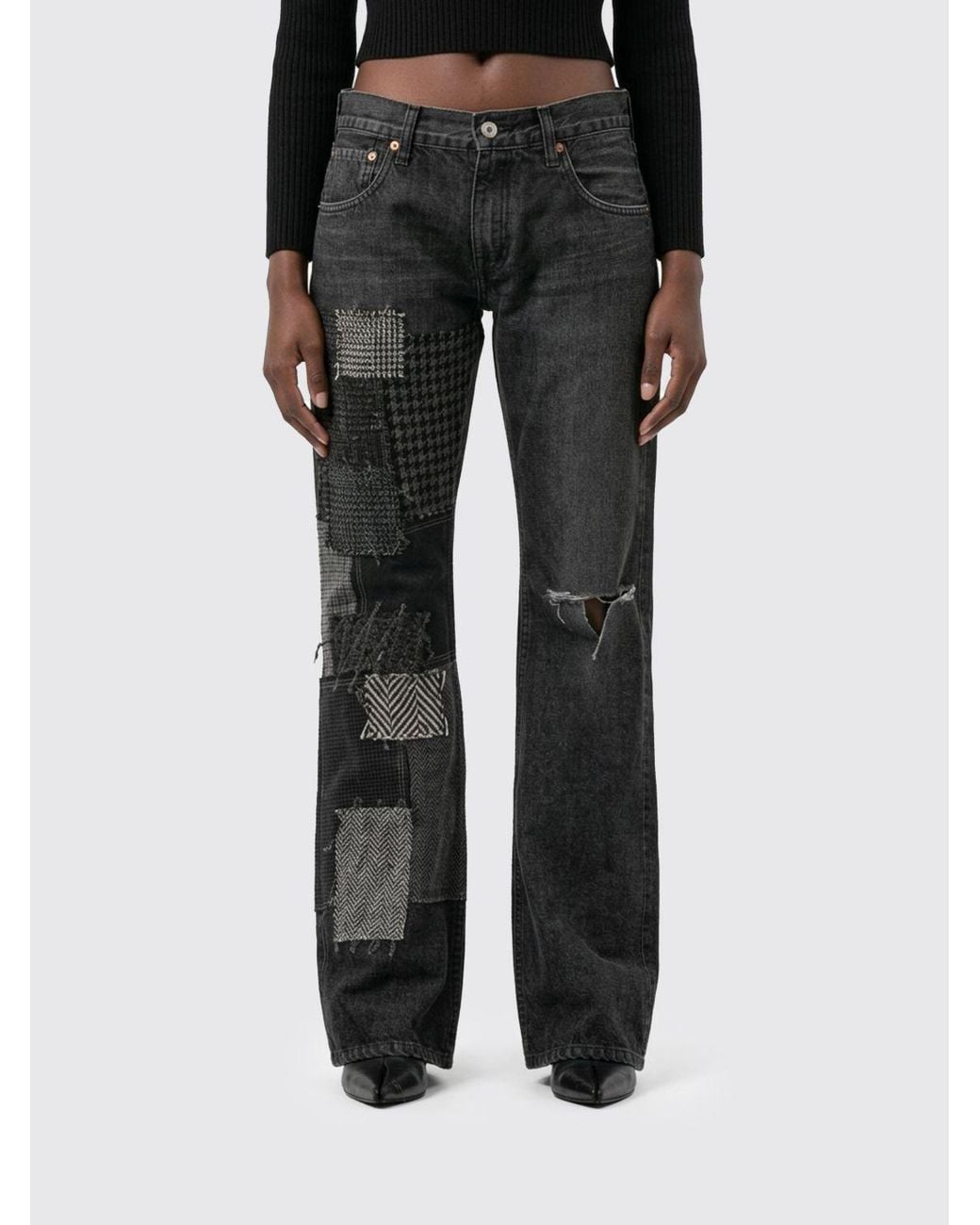 Junya Watanabe Black Low-Rise Patchwork Flared Jeans