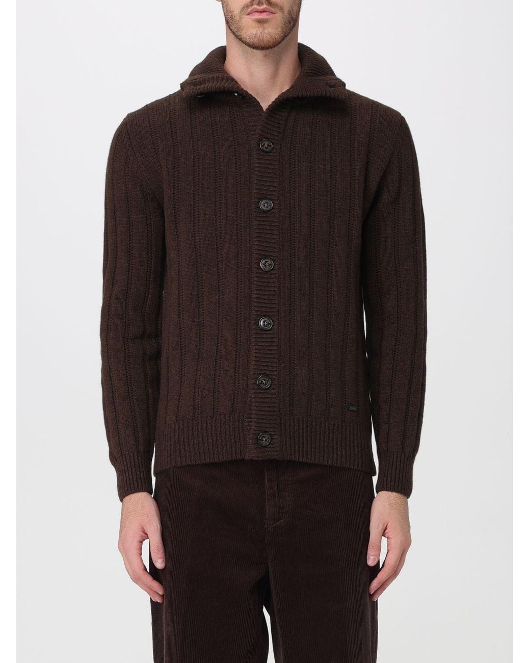 Brooksfield Black Button-Up Ribbed Wool Cardigan for men
