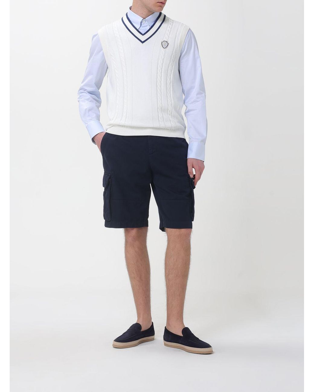 Brunello Cucinelli Blue Cotton Cargo Shorts for men