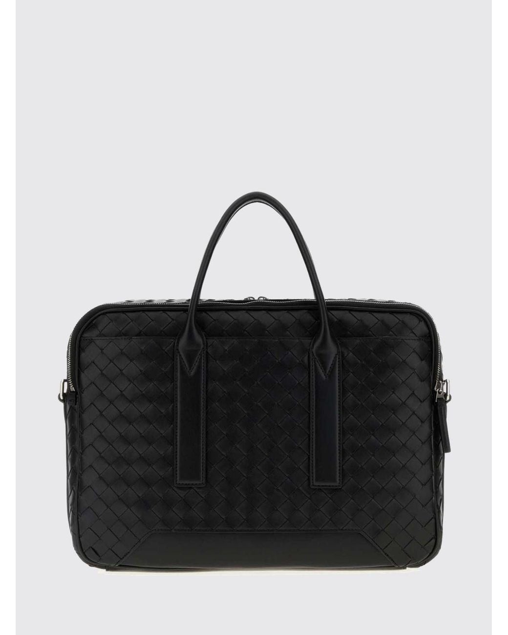 Bottega Veneta Black Getaway Intrecciato Calfskin Briefcase With Knot Charm Detail for men