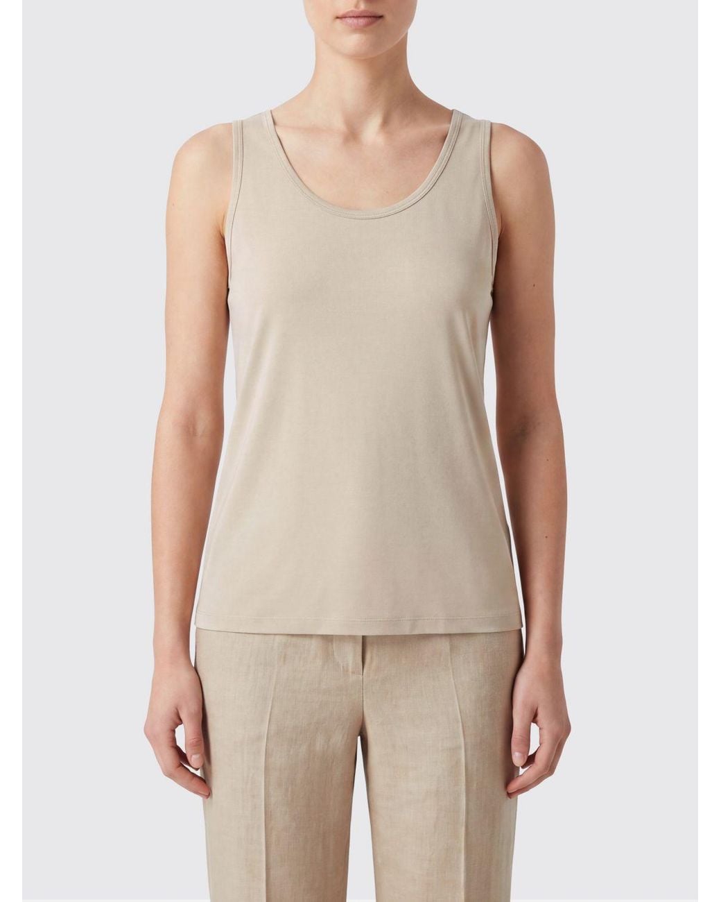 Max Mara Natural Sleeveless U-Neck Slim Fit Crêpe De Chine Top