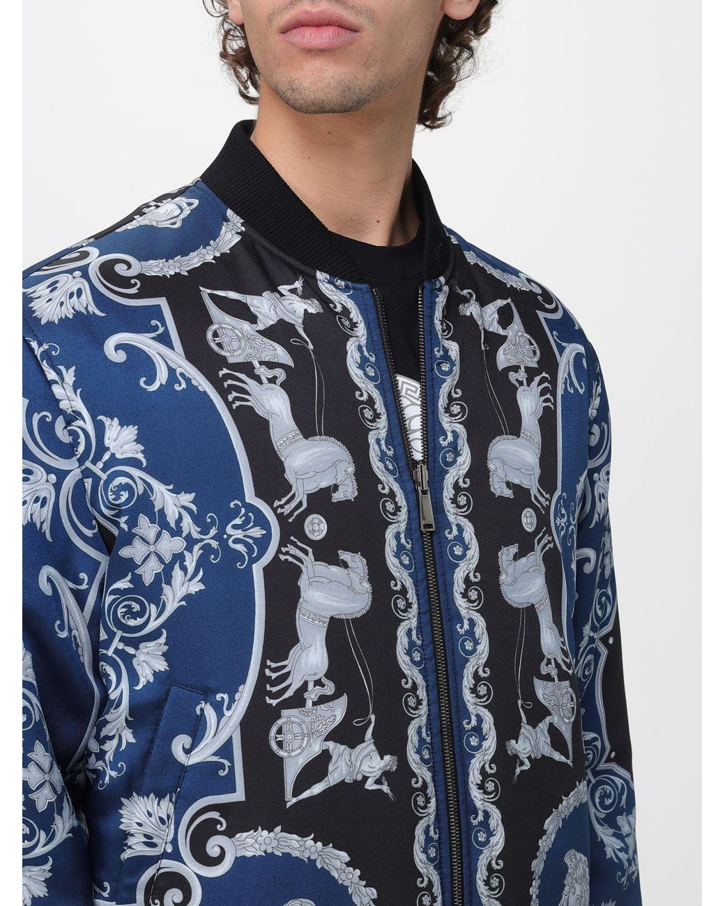 Versace Blue Nylon Bomber Jacket for men