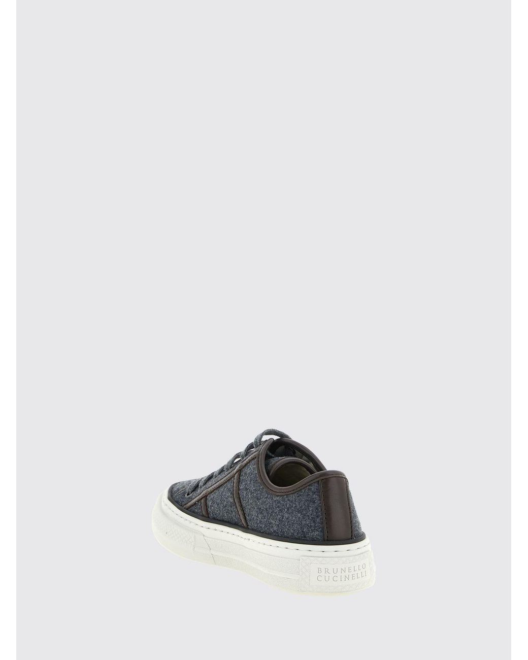 Brunello Cucinelli White Virgin Wool Platform Sneakers With Monili Embellishment