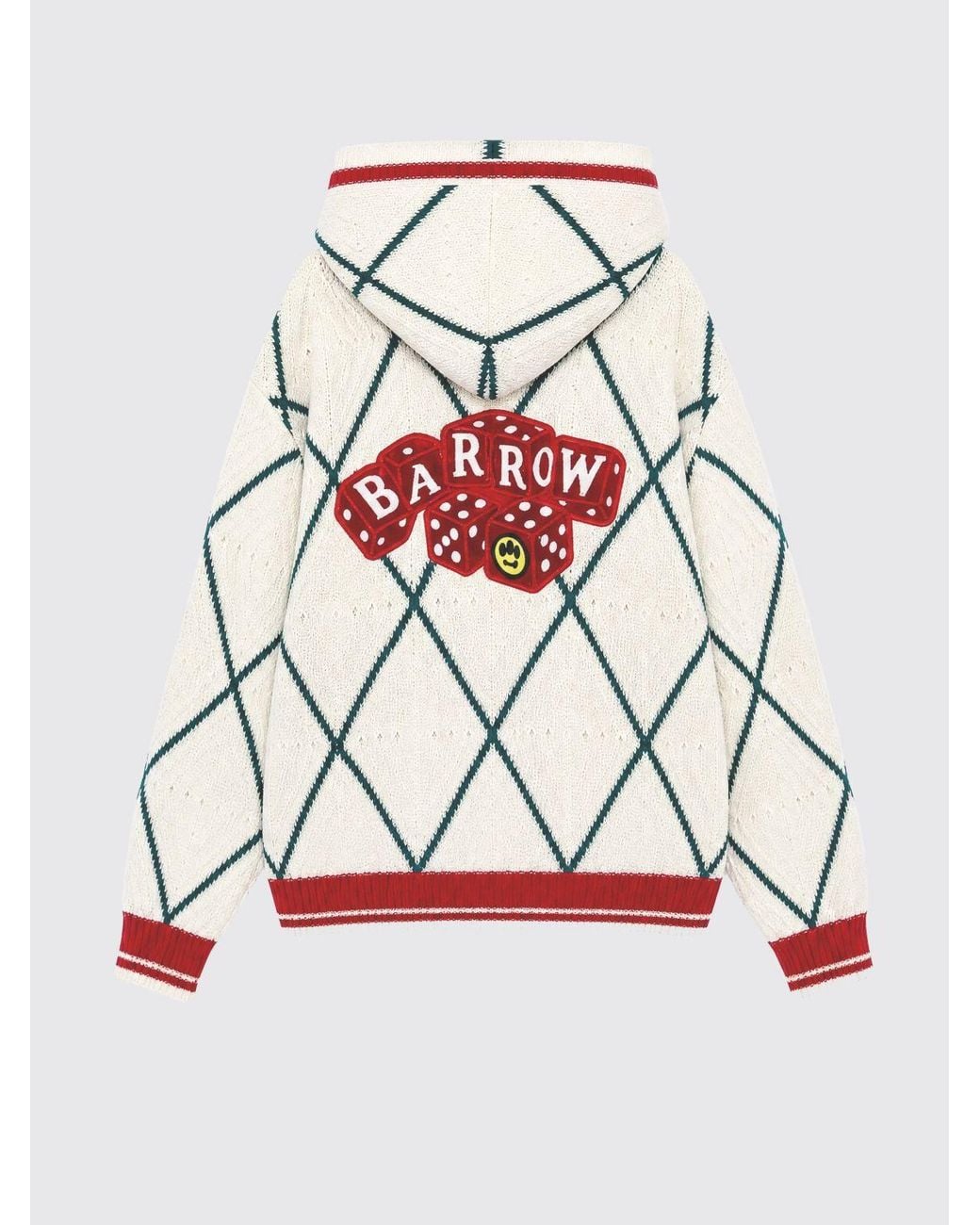 Barrow White Cotton Hoodie With Argyle Print And Rear Logo for men