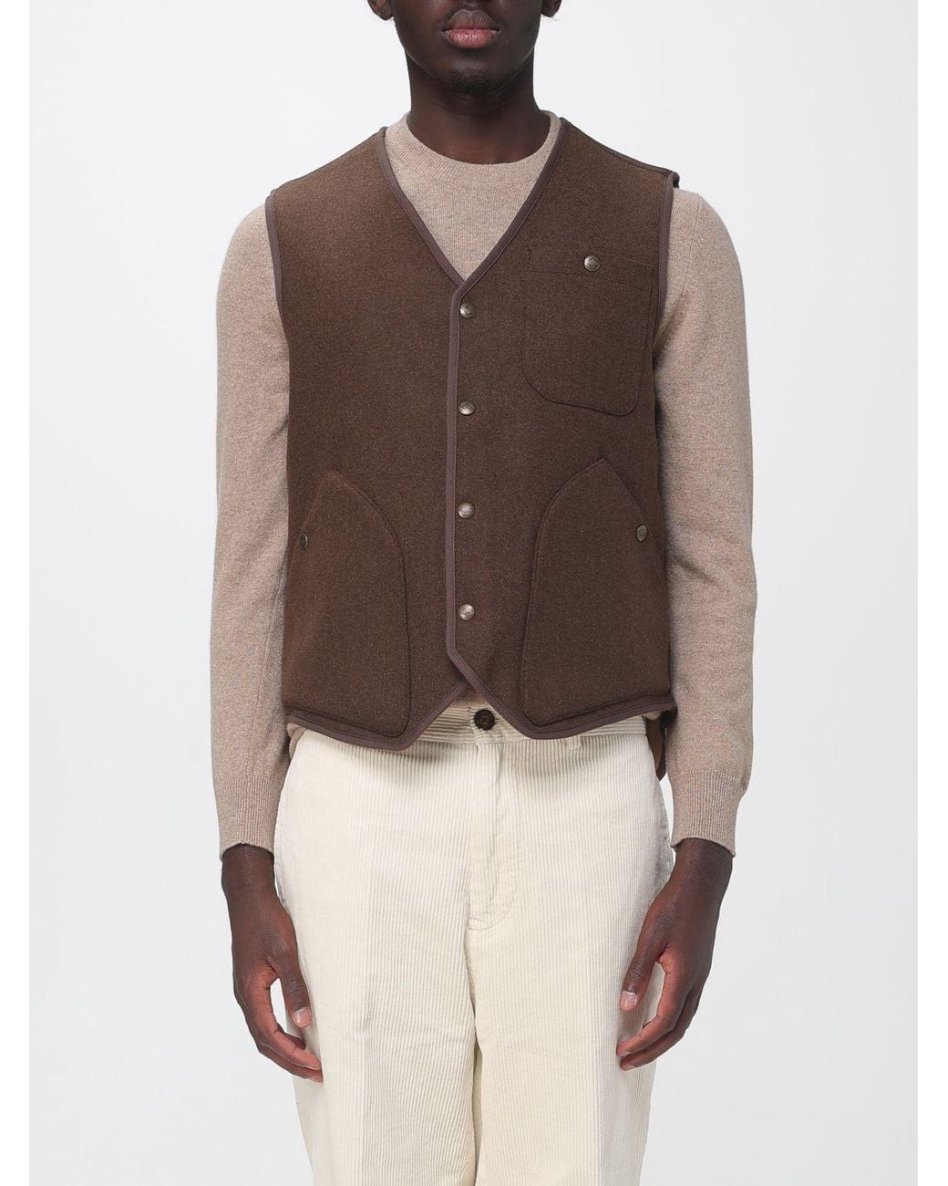 Sebago Brown Reversible Cotton Tailored Waistcoat With V-Neck for men