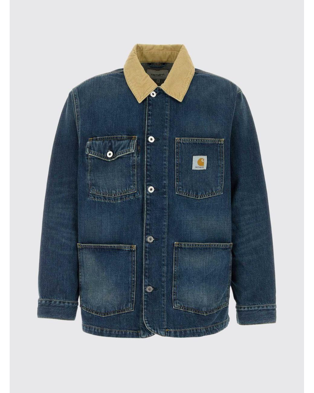 Carhartt Blue Cotton Denim Jacket With Velvet Ribbed Collar for men