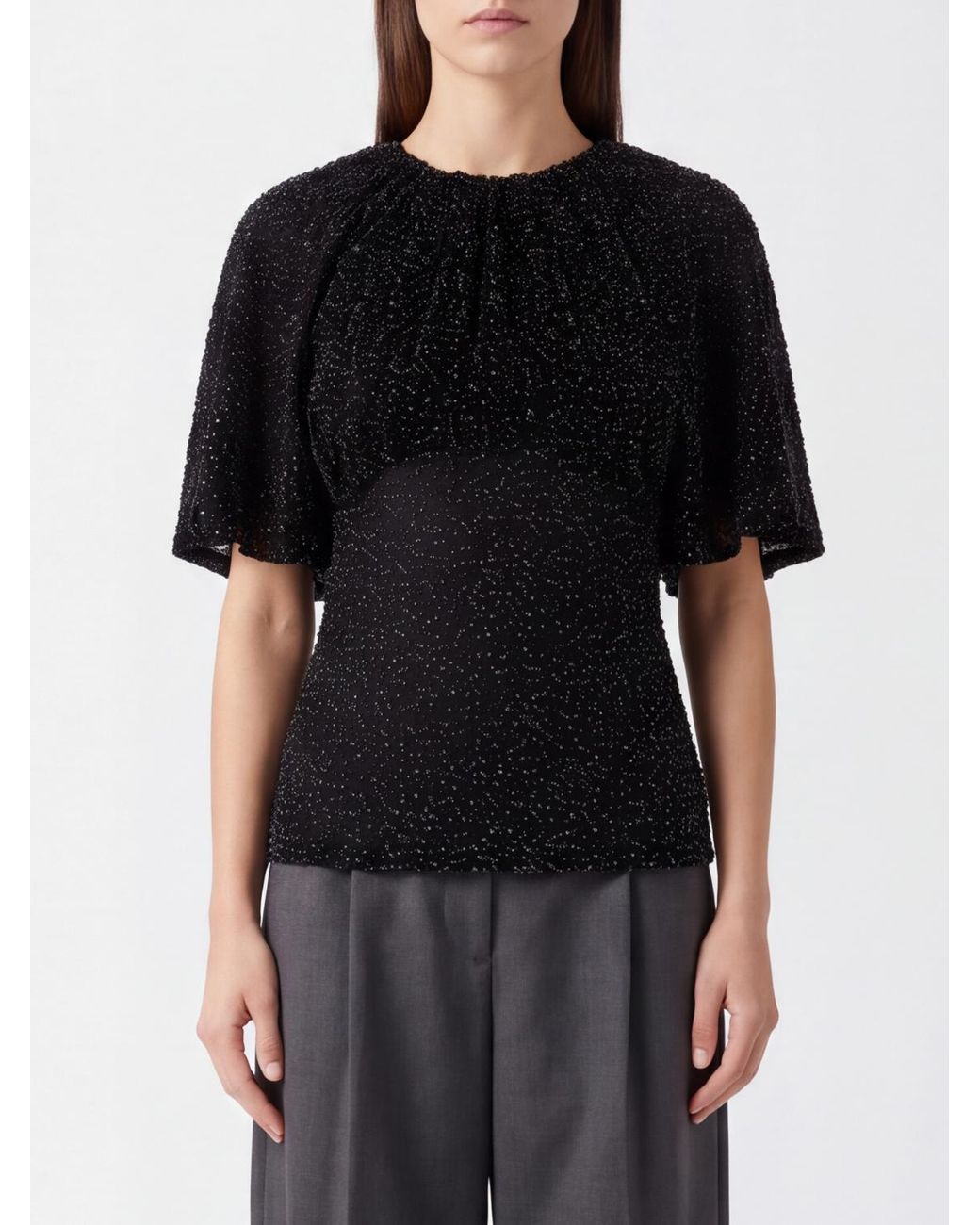 Rabanne Black Short-Sleeved Viscose-Blend Evening Top