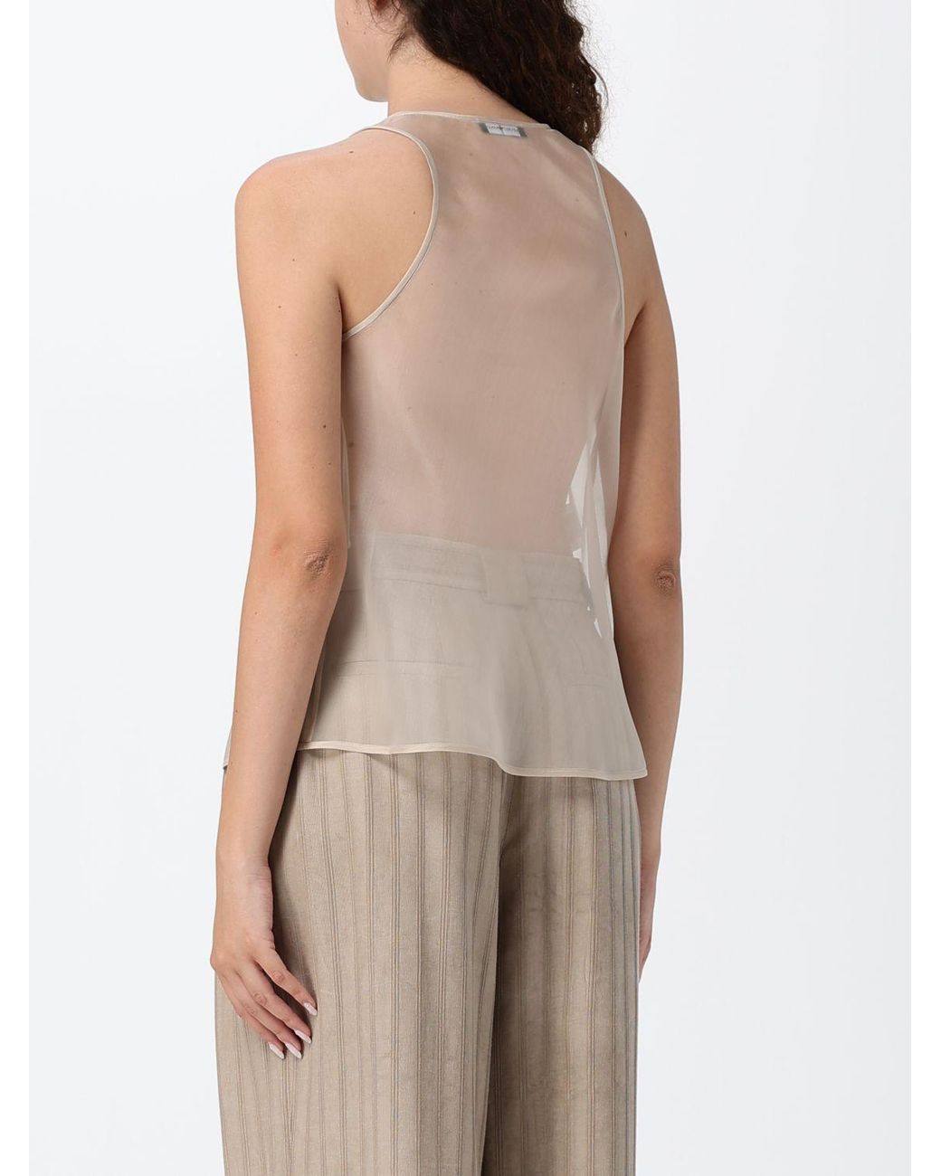 Emporio Armani Natural Tulle Evening Top With Macramé Inserts And Off-The-Shoulder Design