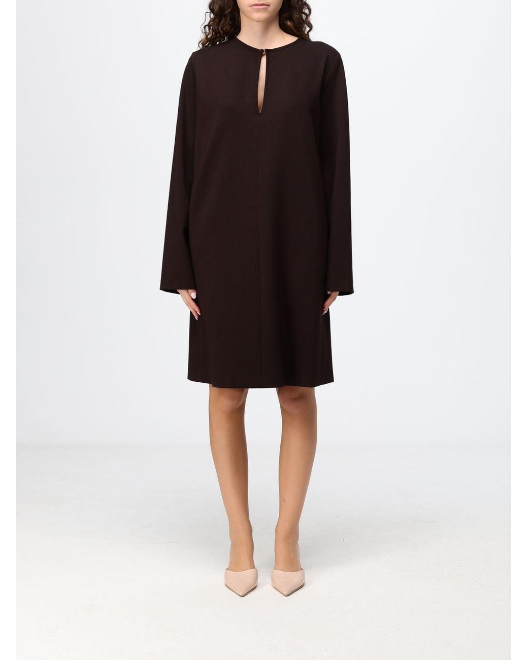 Liviana Conti Black Megan Viscose Mini Tunic Dress With Long Sleeves And Teardrop Neckline