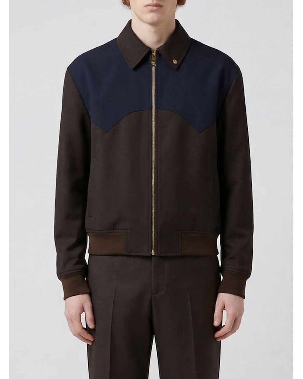 Versace Blue Bicolor Wool Blend Bomber Jacket for men