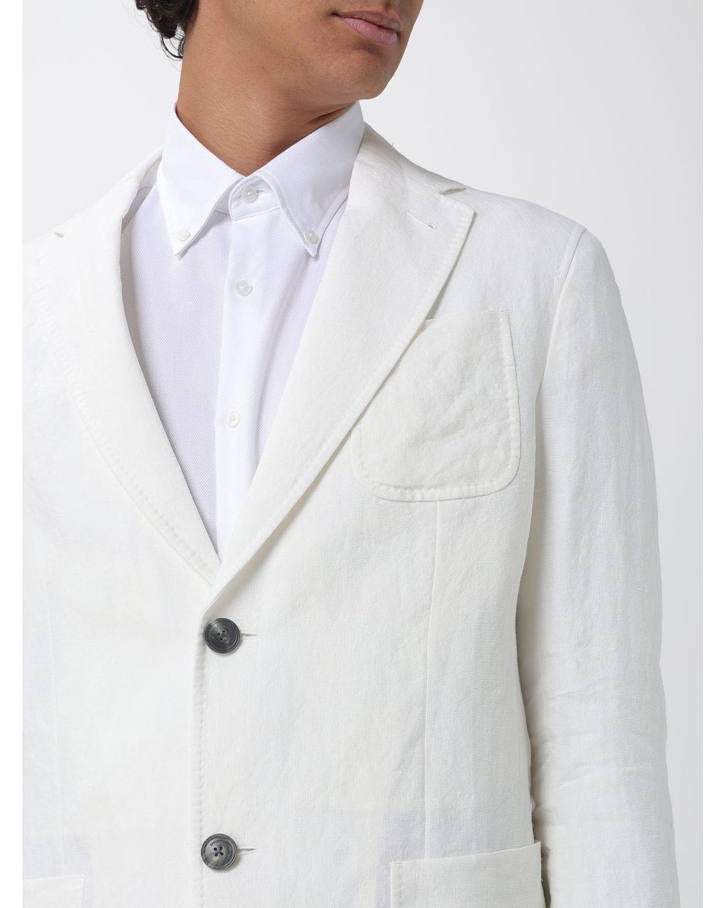 Emporio Armani White Single-Breasted Pure Linen Blazer With Notch Lapels And Patch Pockets for men