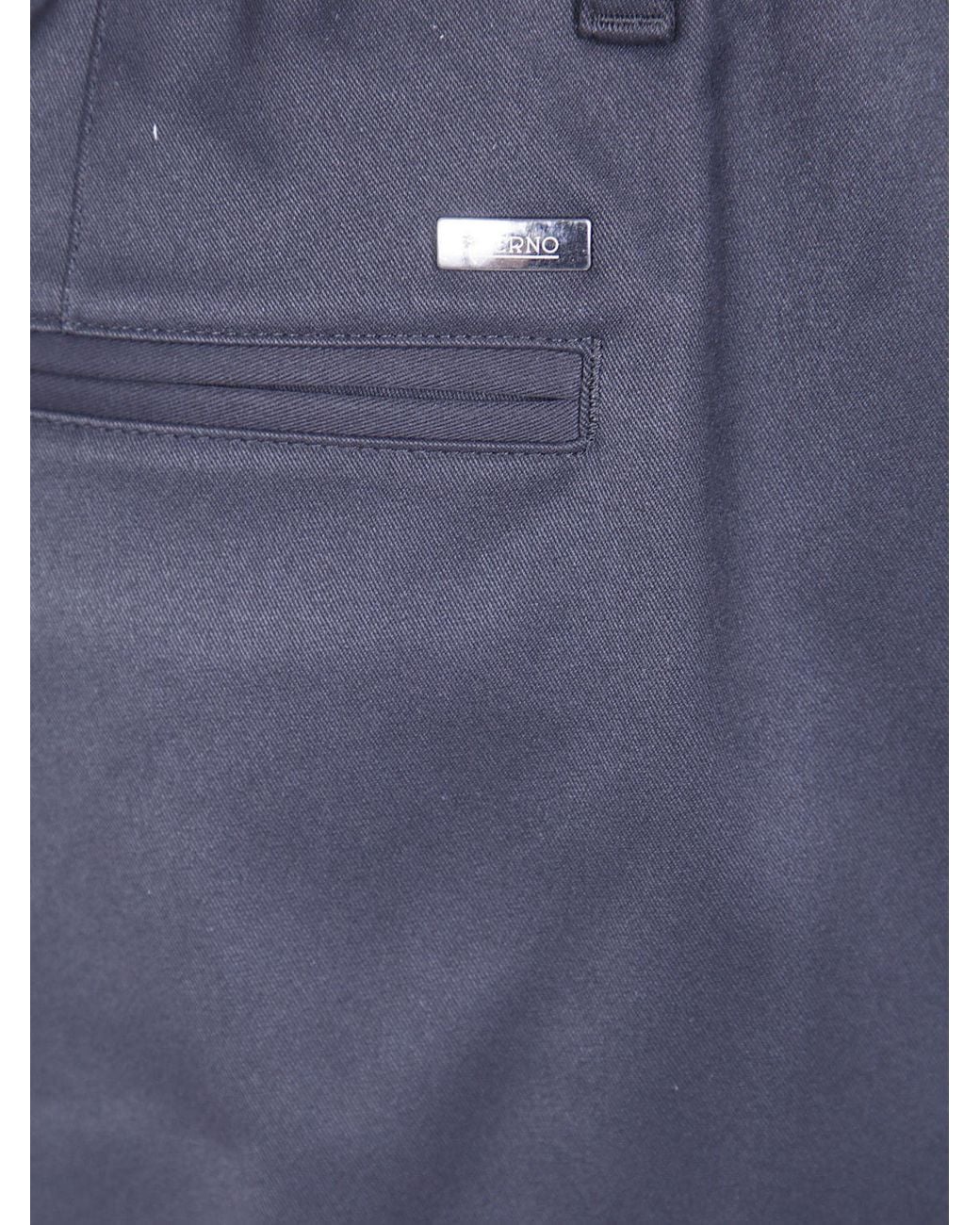 Herno Blue Slim Fit Cotton Trousers With Drawstring Waist And Belt Loops for men