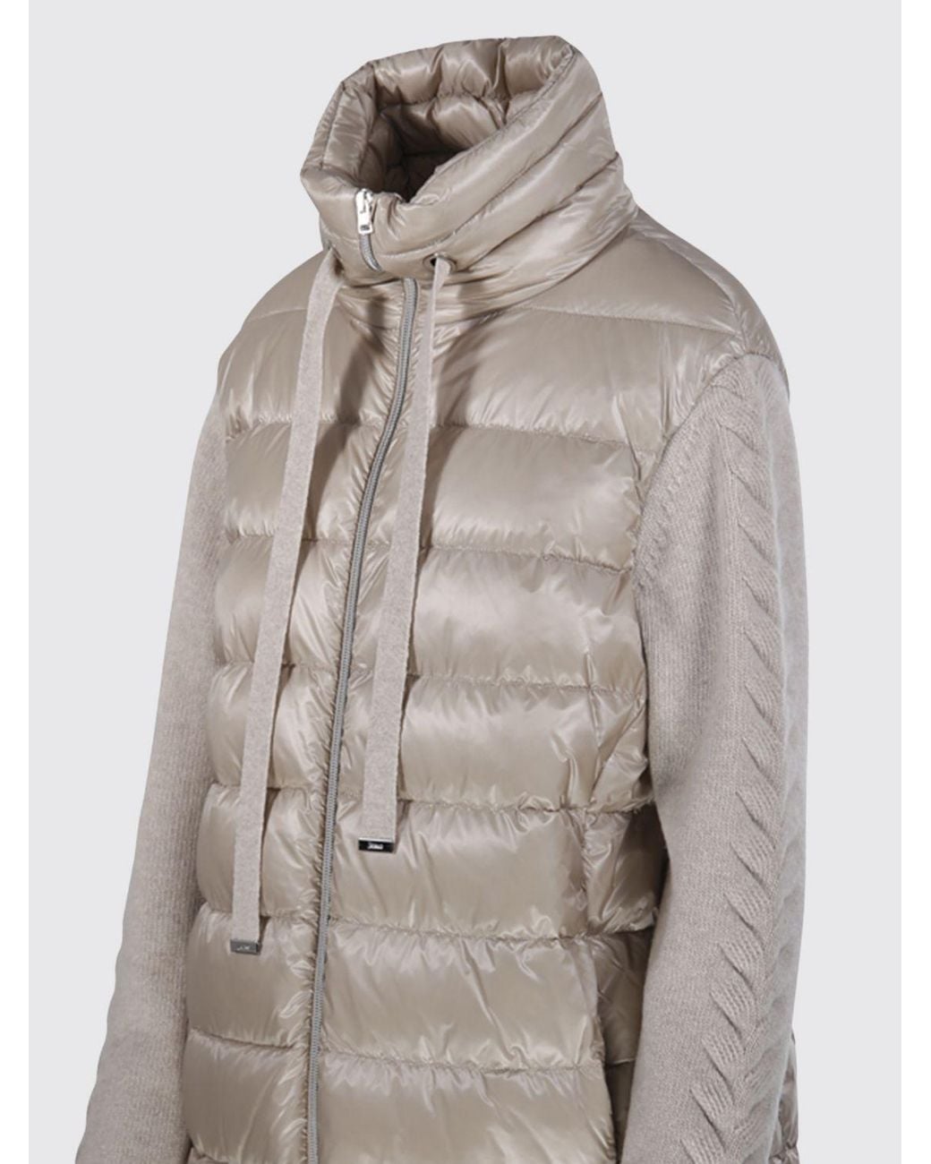 Herno Natural Long Nylon And Knit Puffer Coat With High Neck And Down Padding