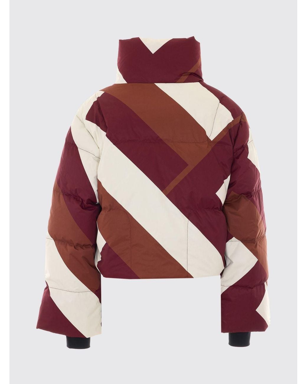 Perfect Moment Red Abstract Print Down-Filled Nylon Cropped Puffer Jacket