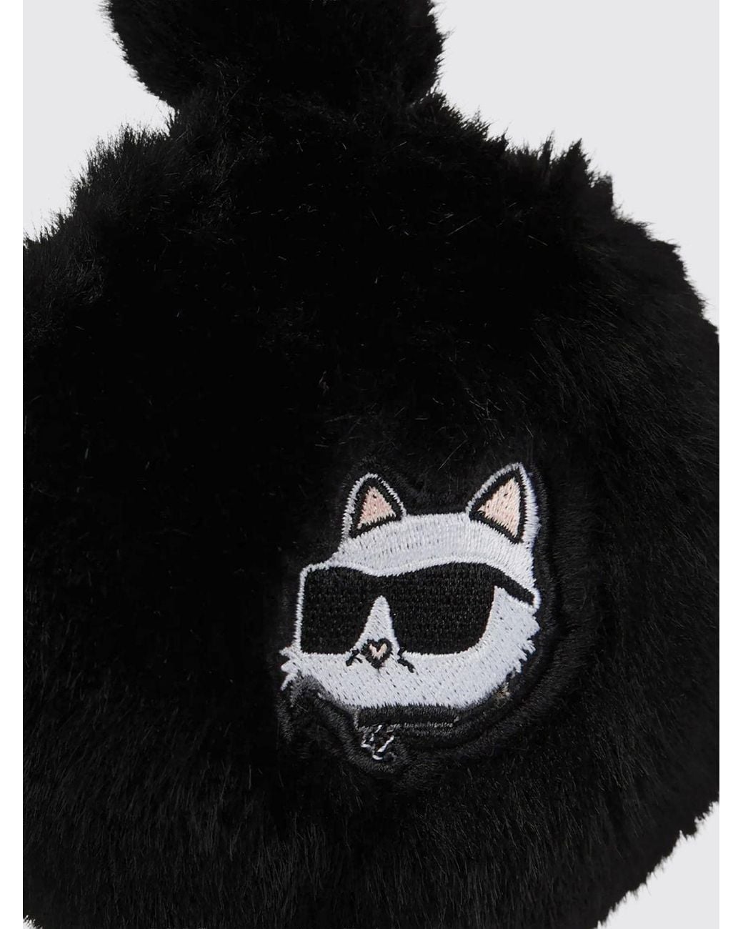 Karl Lagerfeld Black Contrast Graphic Print Faux Fur Earmuffs