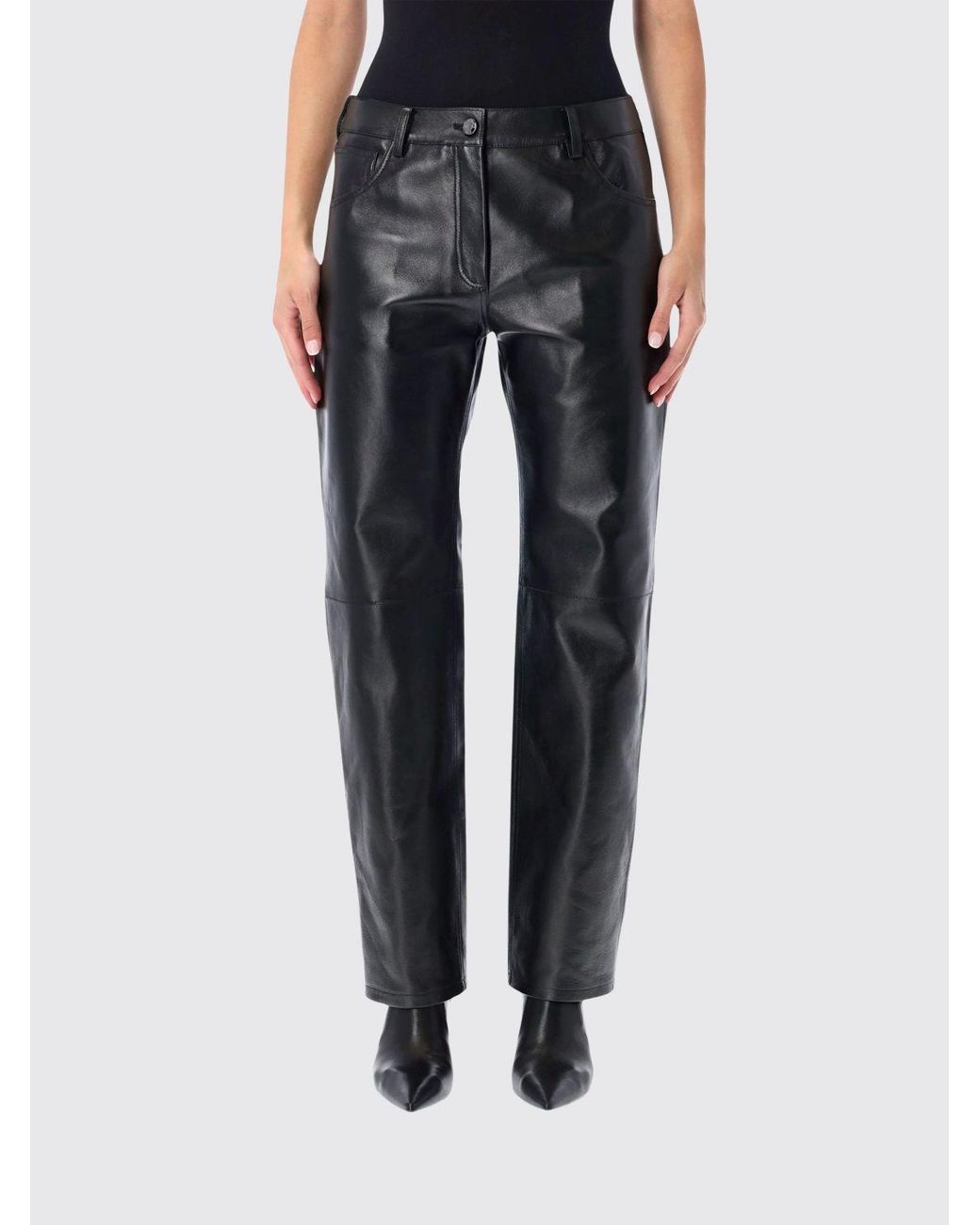 Magda Butrym Black Mid-Rise Slim Fit 5-Pocket Lambskin Leather Trousers