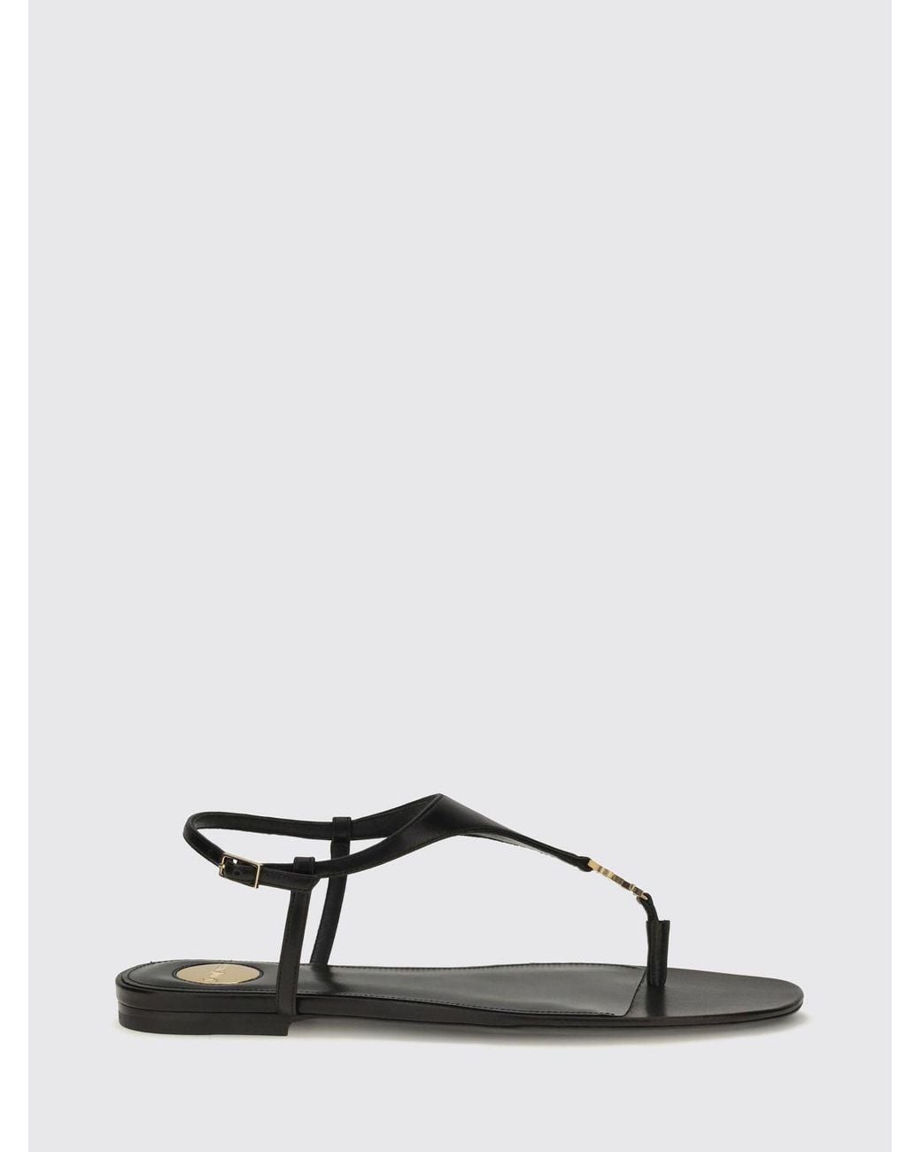 Saint Laurent Black Cassandre Ysl Logo Calf Leather Thong Sandals