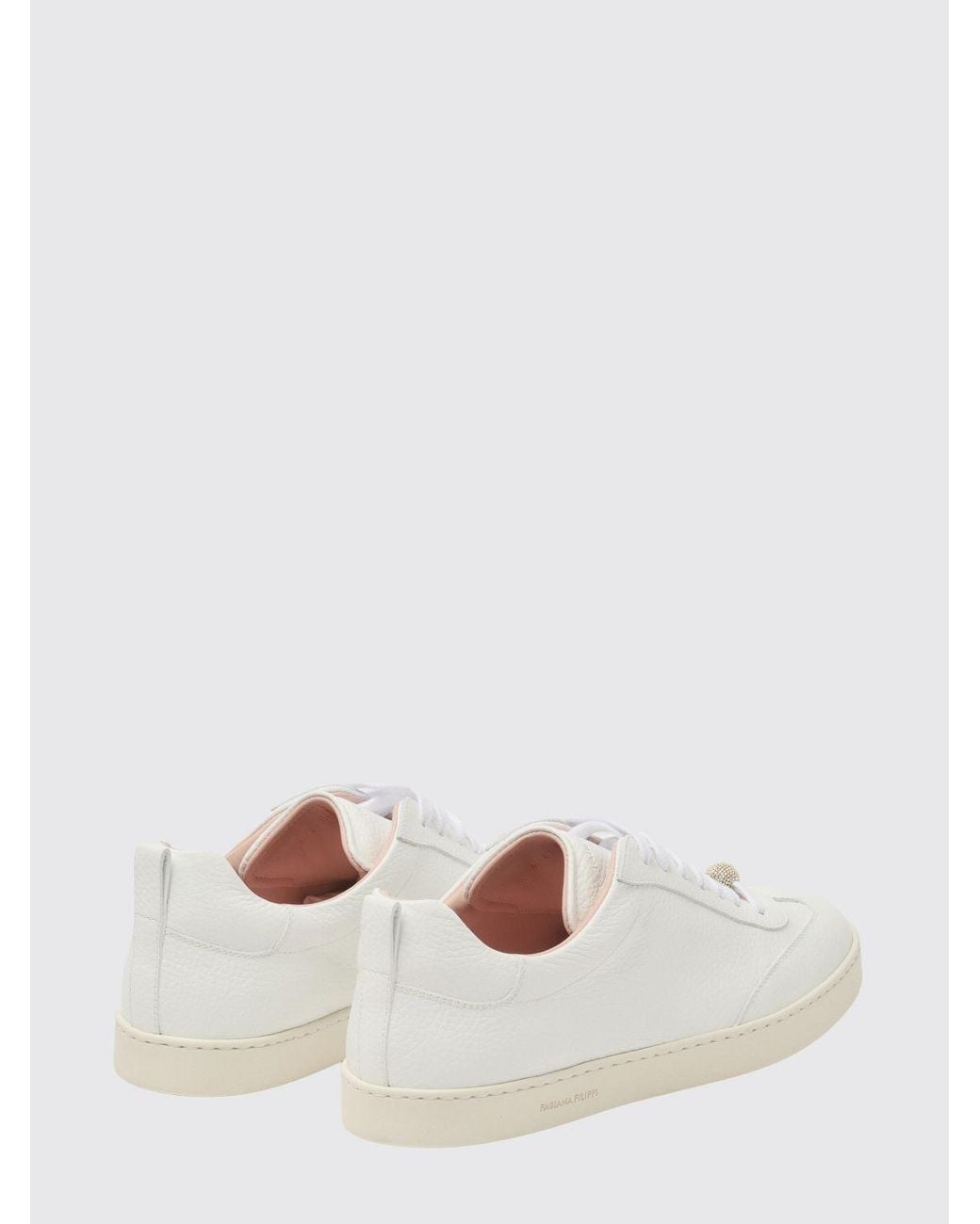 Fabiana Filippi White Tumbled Leather Low-Top Sneakers With Ornament