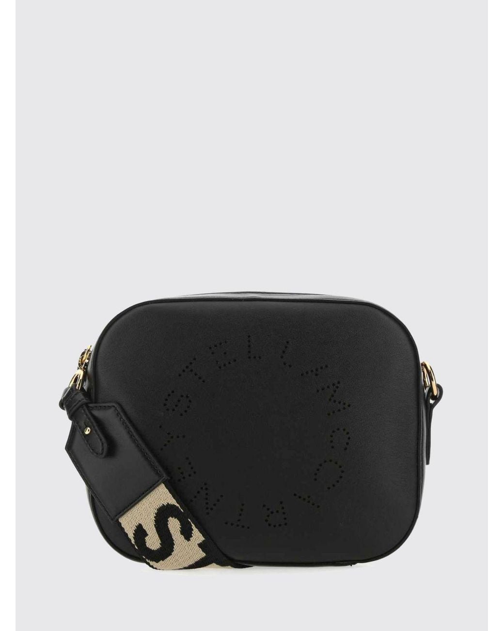 Stella McCartney Black Perforated Logo Mini Camera Bag With Logo Strap