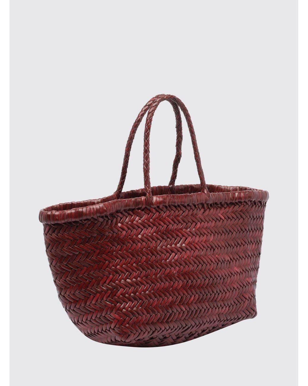 Dragon Diffusion Red Triplo Salto Woven Leather Handbag With Double Handle