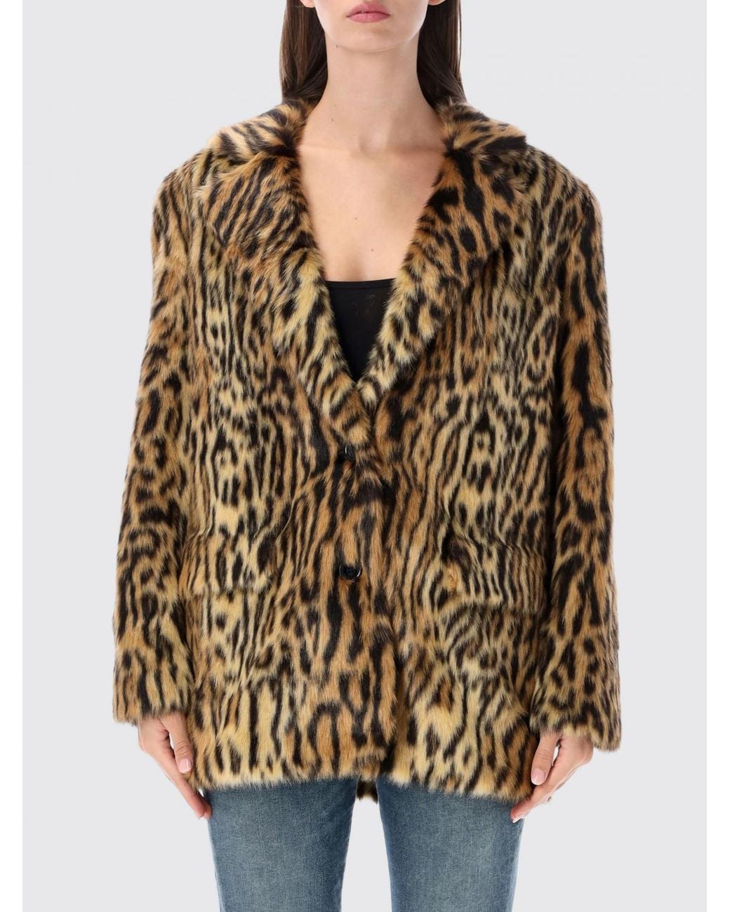 Stand Studio Multicolor Short Animal Print Faux Fur Jacket