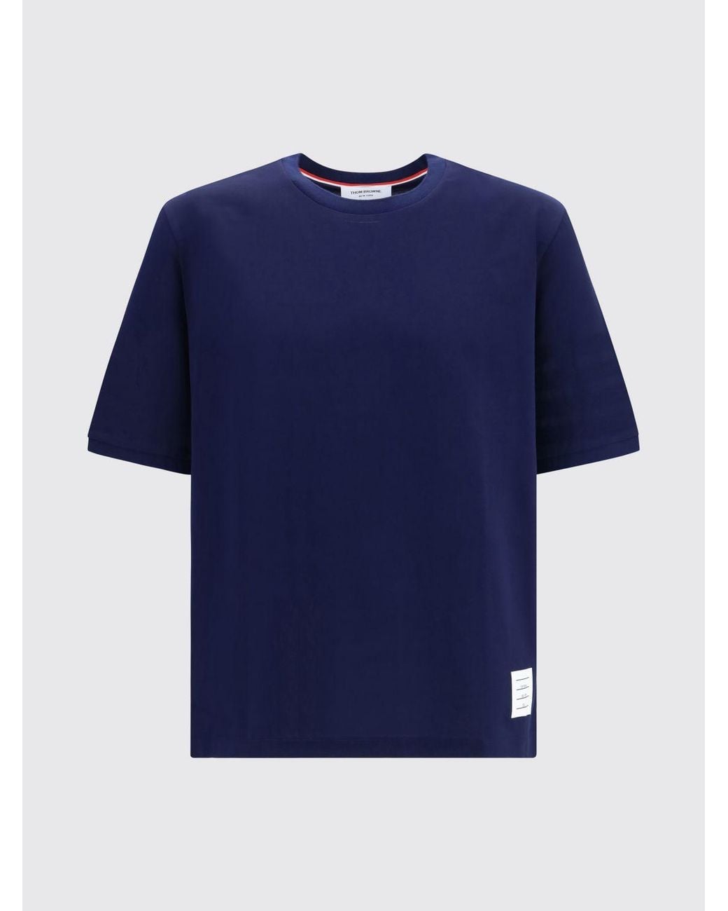 Thom Browne Blue 4-Bar Cotton T-Shirt With Iconic Sleeve Motif for men