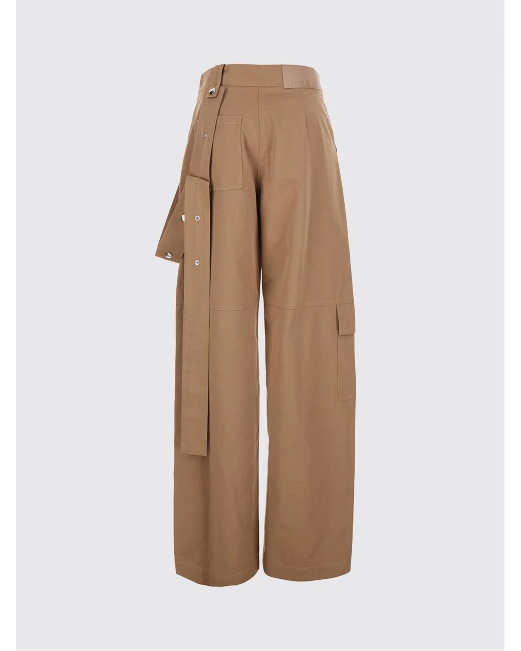 MSGM Natural High-Waisted Wide Leg Cotton Cargo Trousers