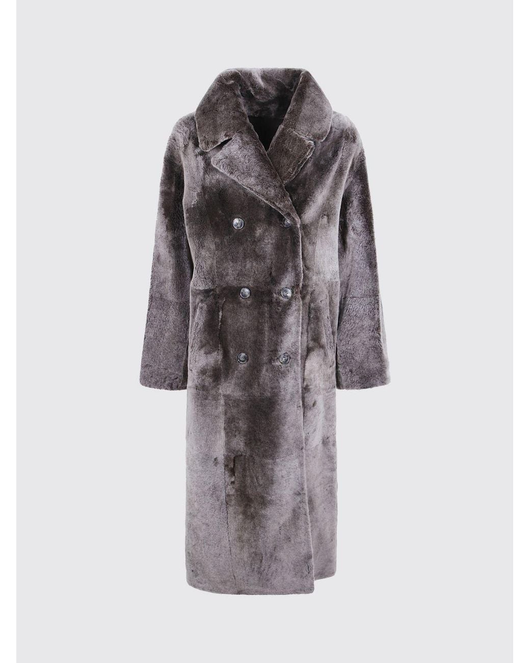 Yves Salomon Multicolor Long Double-Breasted Fur Coat With Notch Lapels
