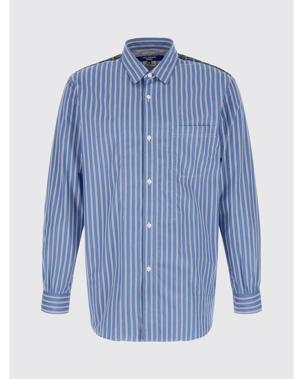 Junya Watanabe Blue Relaxed Fit Patchwork Cotton Shirt With Spread Collar for men