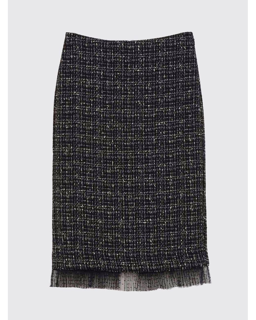 Twinset Black Tweed Pencil Midi Skirt With Back Slit