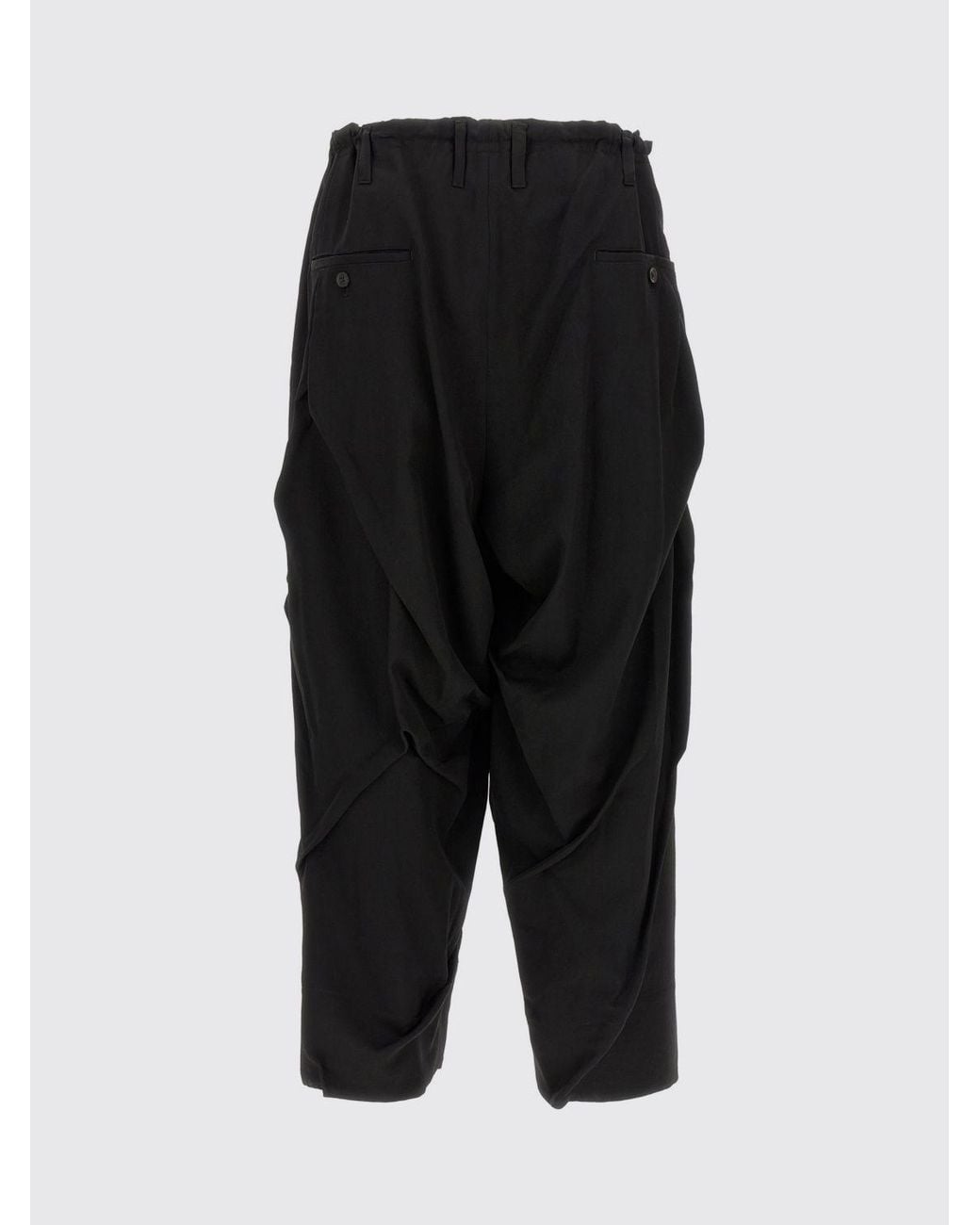Yohji Yamamoto Black Mid-Rise Draped Wide-Leg Trousers for men