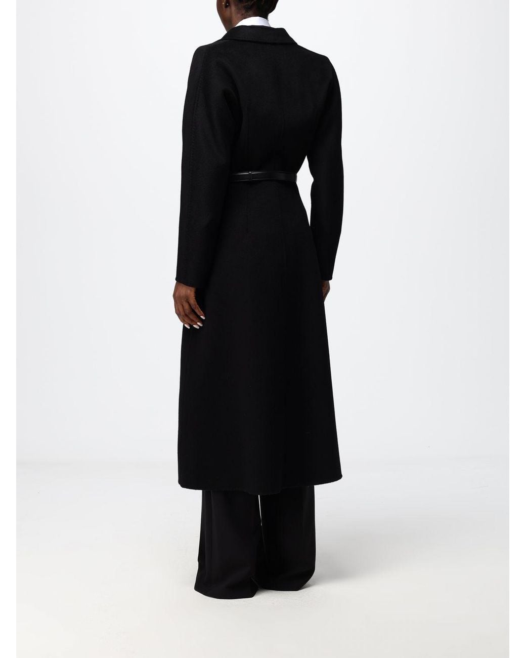 Elisabetta Franchi Black Single-Breasted Long Pure Wool Coat With Waist Belt