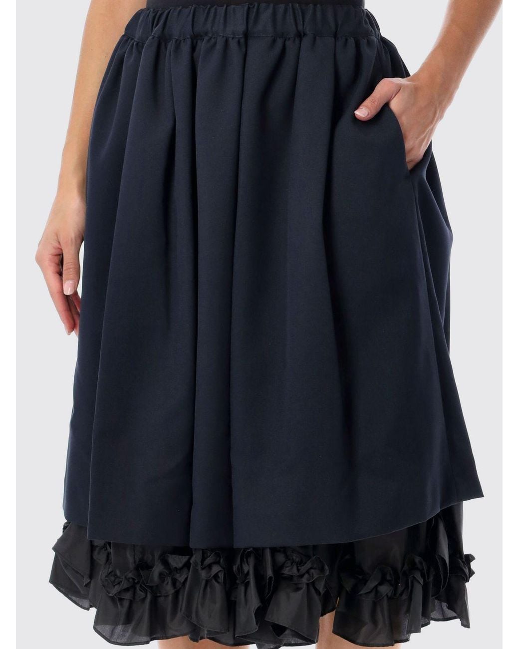 Comme des Garçons Blue Comme Des GarÇ Ons A-Line Crêpe Midi Skirt With Ruffles And High Elasticated Waist